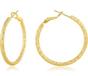 Darla Collection 18k Gold Filled 1" Creolen Klappverschluss Ohrringe strukturiert glänzend - Bild 1 von 5