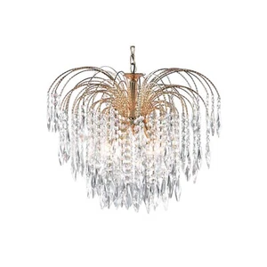 5 Lights Gold Finish Ceiling Fitting Pendant Light with Crystal Button and Drops - Picture 1 of 1