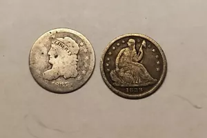 1837 Bust Silver Half Dime & 1838 Half Dime - Picture 1 of 6