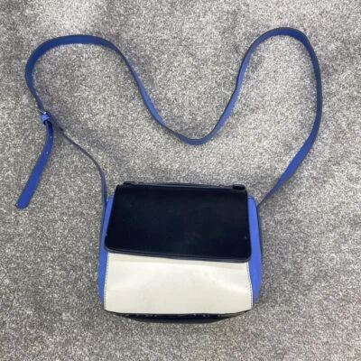 NEXT BOXY BLACK BLUE LEATHER HANDBAG SHOULDER CROSSBODY BAG SATCHEL Y2K IVORY - Image 1 of 4