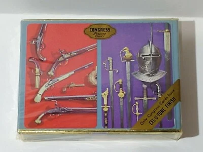 Conjunto de dois baralhos de cartas vintage do Congresso espadas medievais arma antiga novo  - Imagem 1 de 2