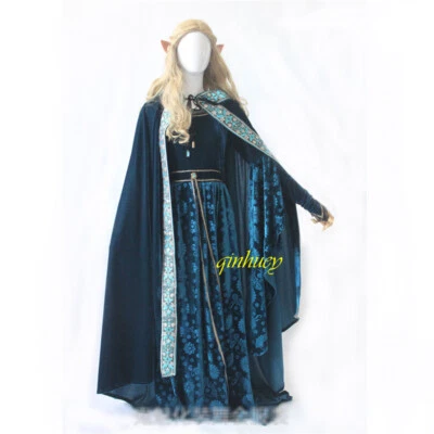 Lord of the Rings Lotr Elven Queen Cosplay Costume Blue Outfits Wig Halloween - Image 1 of 4