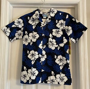 New!!! RJC Boy’s White Hibiscus Fern Shirt In Blue Size 14 - Picture 1 of 5