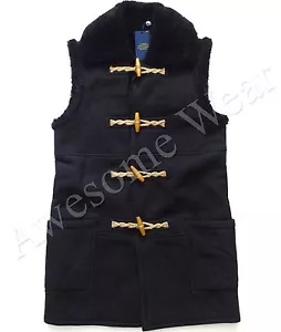 Gilet Ralph Lauren Polo Donna Nero Pelle Shearling Lungo Caldo Toggle Giacca S - Foto 1 di 7