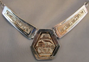 Vintage TSK Navajo 12K & 9.25 Sterling Storyteller Hinged Necklace 39.0 grams - Picture 1 of 24