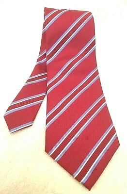 МУЖСКОЙ ГАЛСТУК REPP ГАЛСТУК КРАСНЫЙ СИНИЕ ПОЛОСКИ 100% ШЕЛК HATHAWAY - Изображение 1 из 4