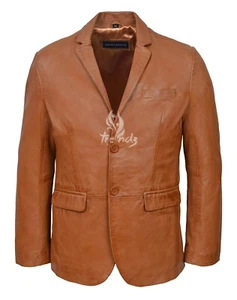 Blazer de cuero para hombre bronceado clásico ITALIANO a medida suave 100 % cuero real 3450 - Imagen 1 de 5