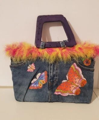 Vintage 1990s Repurposed Barry's Jean Butterfly Boxed-Two Handled Purse - Image 1 of 4