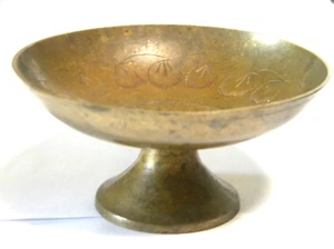 Vtg Brass Bowl or Dish w/ Unknown Engravings 4 1/2" x 2 1/4" Preowned - Picture 1 of 4