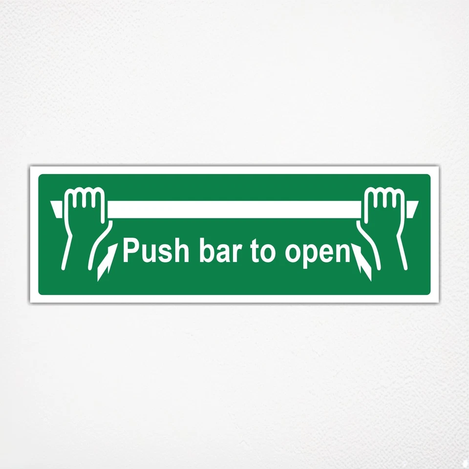 SEZ DESIGN Push Bar to Open Vinyl Sticker Sign 100mm x 300mm Emergency Door Exit Signs