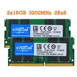Crucial 32GB (2x16 GB) Ram DDR4 SO-DIMM 3200 MHz PC4-25600 Laptop Memory 260-Pin - Picture 1 of 7