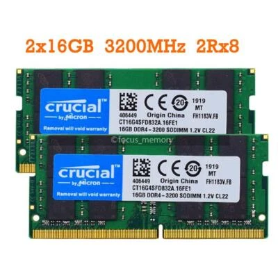 Crucial 32 GB (2x16 GB) RAM DDR4 SO-DIMM 3200 MHz PC4-25600 memoria para computadora portátil 260 pines Foto 1 de 4