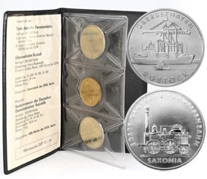 EAST GERMANY(DDR) 1988 2-Coin 5 Mark Mint Set + Medal 'Rostock & Saxonia Train' - Picture 1 of 4