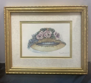 Signierter Peggy Abrams Mode Kunstdruck gerahmt Wanddeko viktorianischer Damenhut 8 x 10 - Bild 1 von 4