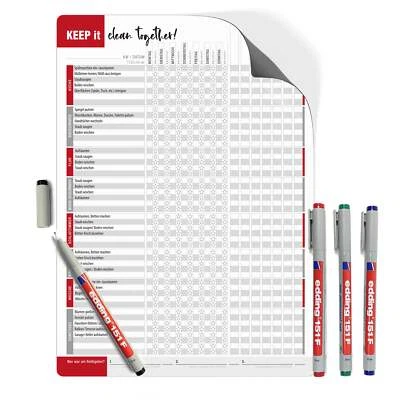 Haushaltsplaner magnetisch A4 Putzplan Whiteboard Familie WG abwischbar 4 Stifte - Bild 1 von 4