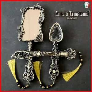 Set Altare Incantesimi Stregoneria Riti Magia Nera Specchio Nero Anthame Strega - Picture 1 of 24