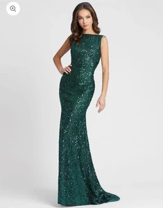 IEENA Mac Duggal 26331 Cowl Back Boat Neck Sequined Evening Gown Sz4 NWT Emerald - Picture 1 of 6
