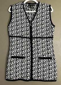 CLASSIQUES ENTIER V Neck Zip Sleeveless Black White Wool Sweater VNT Dress W’s S - Picture 1 of 6