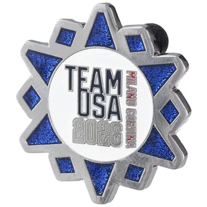 Team USA 2026 Winter Olympics Snowflakes with Glitter Lapel Pin - Picture 1 of 2