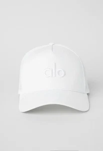 ALO Yoga District Trucker Hat Baseball Cap Back Buckle Adjustable Unisex White - Picture 1 of 3