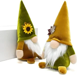 Sunflower Gnomes Plush, Set of 2 Fall for Tiered Tray Olive Green - Picture 1 of 8