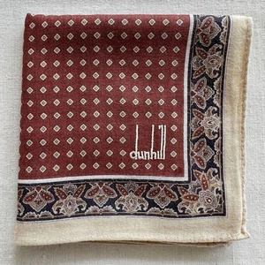 Vintage Dunhill Einstecktuch braun Baumwolle geometrischer Rand Paisley Einstecktuch 18" - Bild 1 von 3