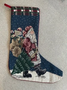 Medias de Navidad Tapiz Papá Noel De Colección con Bolsa de Juguetes Nuevo de Lote Antiguo - Imagen 1 de 5