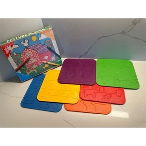 Vintage Tupperware Bild Teller in Box Zeichnung Reiben Spielzeug 6 Themen - Bild 1 von 7