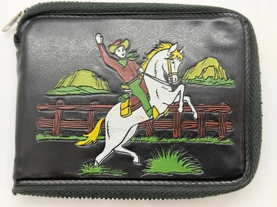 Vintage Zippered Leather Cowboy Boys Wallet Black Hong Kong Foto 1 de 4