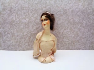  Vintage OKG Chalkware Pincushion HALF DOLL Boudoir Woman Long Hair 7" Tall - Picture 1 of 12