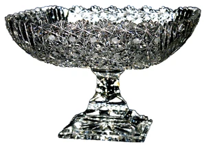 NOT abp, COMPOTE, c1990’s Cut Glass, Bowl, Unsigned, Russian Pattern, 10" sq - Picture 1 of 11