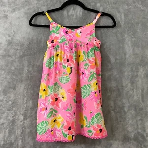 TOMMY BAHAMA Little Girls Dress Sz 5 Pink Novelty print Birds Ruffles crochet - Picture 1 of 10