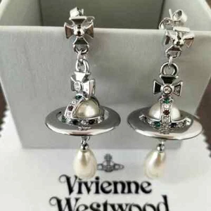 Vivienne Westwood Orb Pearl Drop Earrings Gold and silver With box UK - Picture 1 of 8