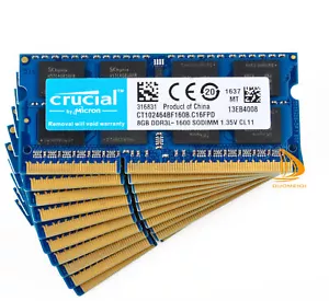 Crucial 10x 8GB 2Rx8 PC3L-12800S DDR3-1600Mhz SODIMM Laptop Memory RAM 204Pin @D - Picture 1 of 6