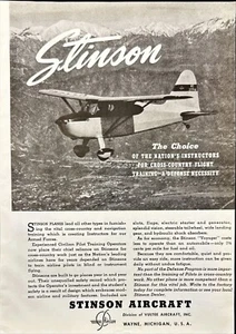 Stinson Aircraft Cross-Country Flight Training Wayne MI Vintage Print Ad 1941 - Picture 1 of 6