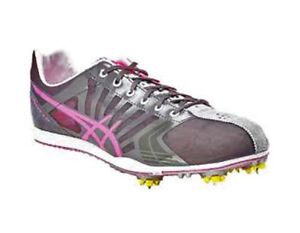 New Asics Women'sSpivey LD Running Spikes Neon Pink,Titanium,and Silver Size 6