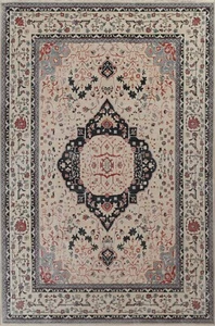 Alfombra oriental turca geométrica marfil Mohtasham 7x10 pies alfombra de lana hecha a mano - Imagen 1 de 12