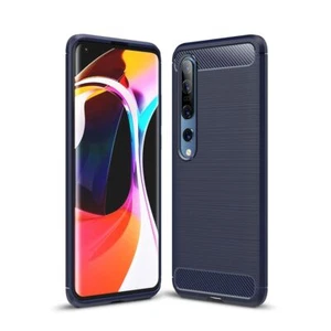 Etui Komórka Ochrona do Xiaomi Mi 10 Case Cover Bumper Wygląd włókna węglowego Etui TPU Niebieskie - Zdjęcie 1 z 7