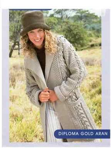 womens ladies long collared jacket Aran knit knitting pattern COPY a33 - Picture 1 of 1