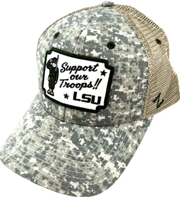 NEW LSU Tigers Zephyr Support Our Troops Camo Mesh Trucker Cap Hat OSFM - Image 1 of 4
