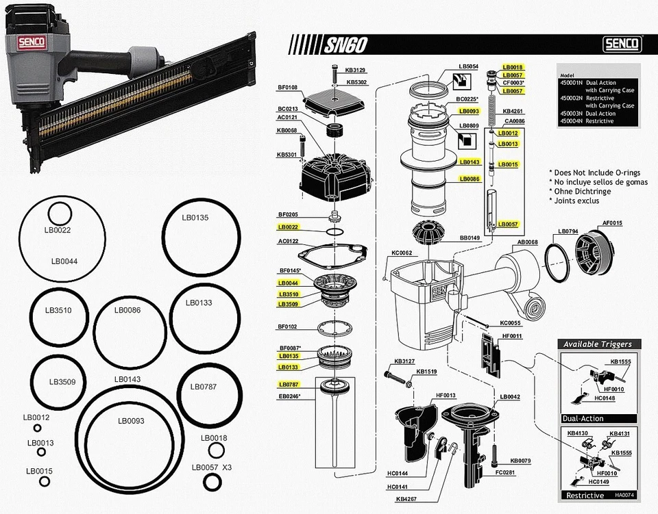 O Ring Rebuild Kit for SENCO Framing Nailer Sn60 Sn65