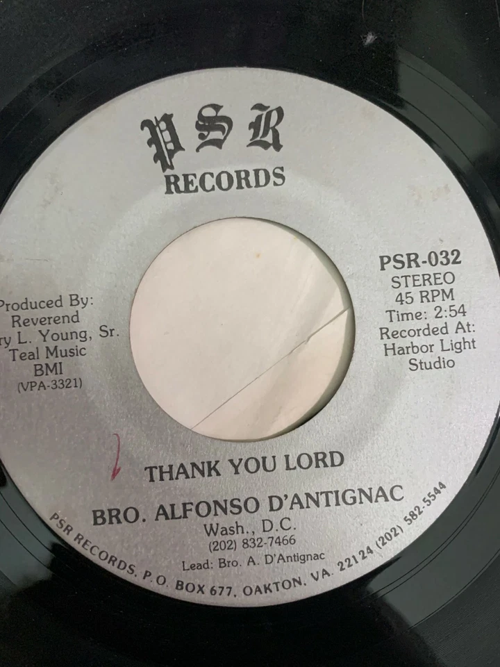 Rare Gospel 45/ Bro. Alfonso D'Antignac "Thank You Lord"  PSR  VG+  Hear — 第 1/1 张图片