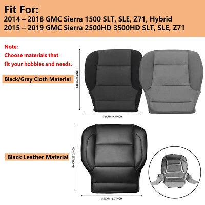 Fit GMC Sierra 1500 2500HD 3500HD Front Driver Bottom Leather/Cloth Seat Cover - Image 1 of 4
