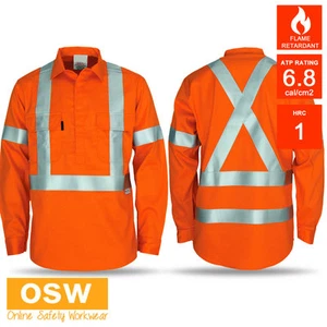 Hi Vis Flame Retardant NSW Rail Compliant X Back Long Sleeve Cotton Drill 3408 - Picture 1 of 5