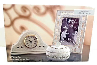 Hogar Acento Estilos de Vida 3 Piezas Bisque Set Color Marfil Reloj Baratija Caja Marco Foto 1 de 4
