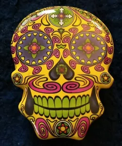DAY OF THE DEAD SKULL CANDY CERAMIC TRINKET JEWELLERY BOX 10.5x8x3.5cm new - Foto 1 di 7