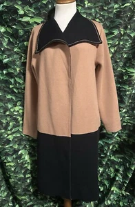 Tahari Open Front Cardigan Sweater Burnt Cognac Black Viscose Women's Large New - Picture 1 of 7