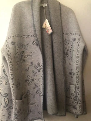 💕CÁRDIGAN DE PUNTO JOHNNY WAS QUIQUE CACHEMIR LANA/CACHEMIRA GRIS-TALLA XL- NUEVO CON ETIQUETAS Foto 1 de 2