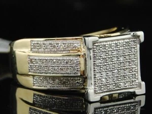 LADIES YELLOW GOLD PAVE .3C DIAMOND SQUARE FASHION RING - Picture 1 of 8