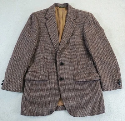 VTG Harris Tweed Blazer Men's 40S Brown Wool Houndstooth 2 Button Sport Coat USA - Image 1 of 4